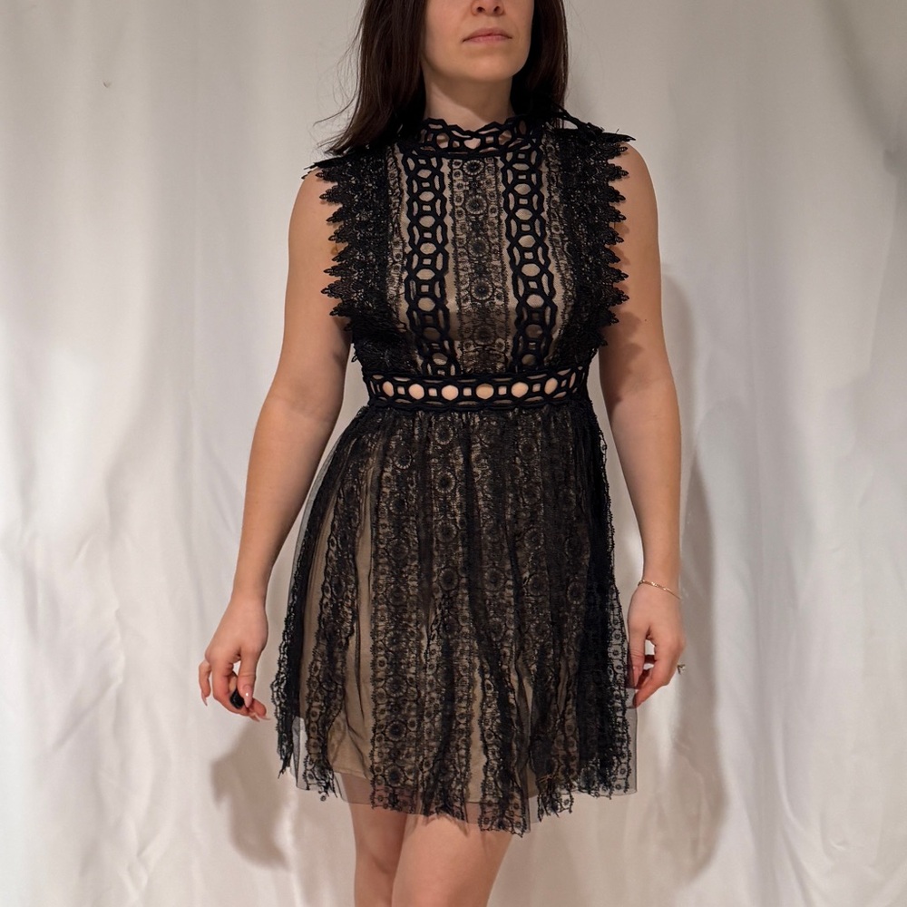 Free People Black Lace Party Mini Dress